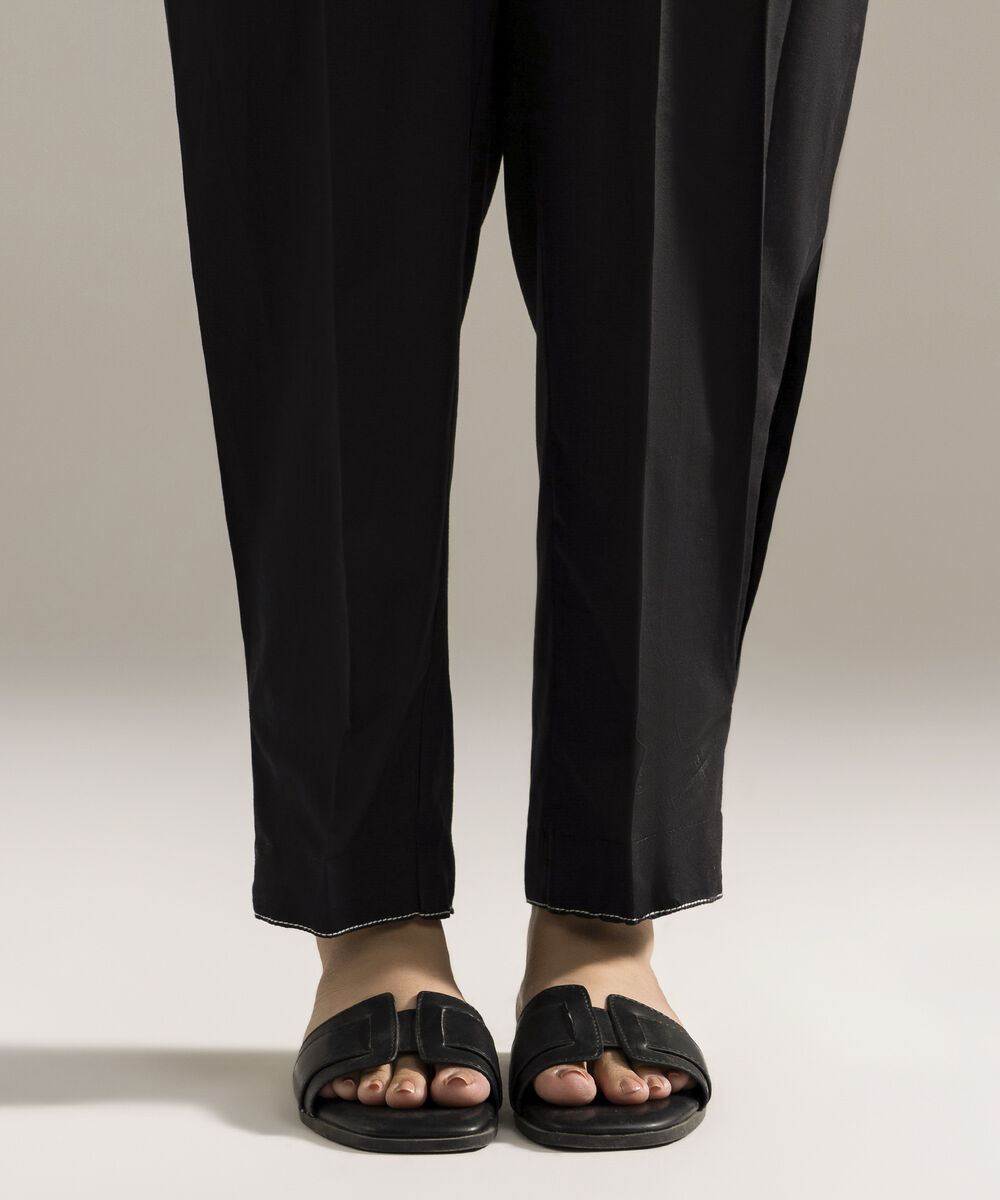 Women's RTW Cambric Printed Black Straight Pants