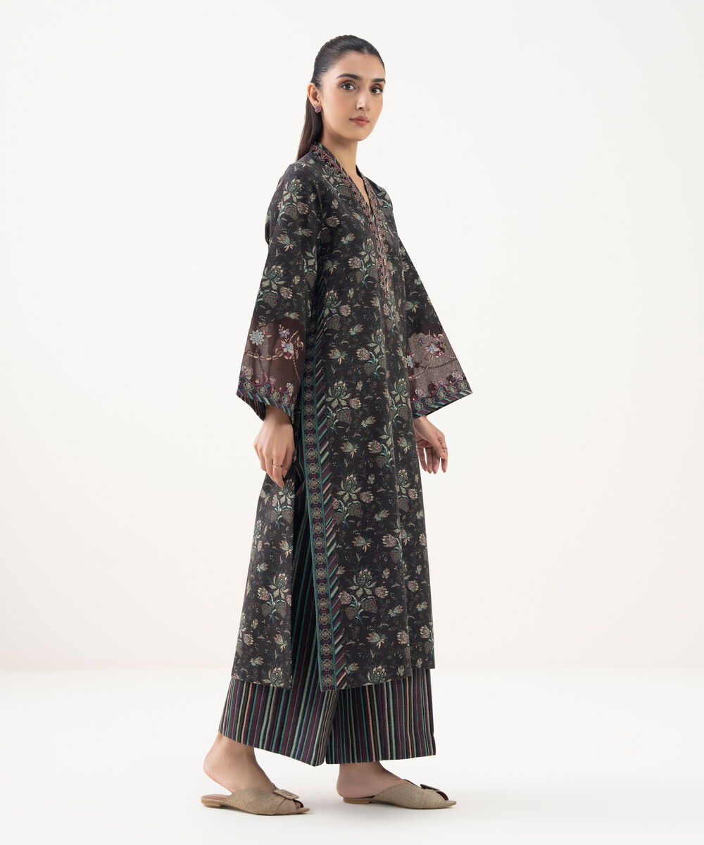 Women's Unstitched Khaddar Embroidered Multi 2 Piece Suit