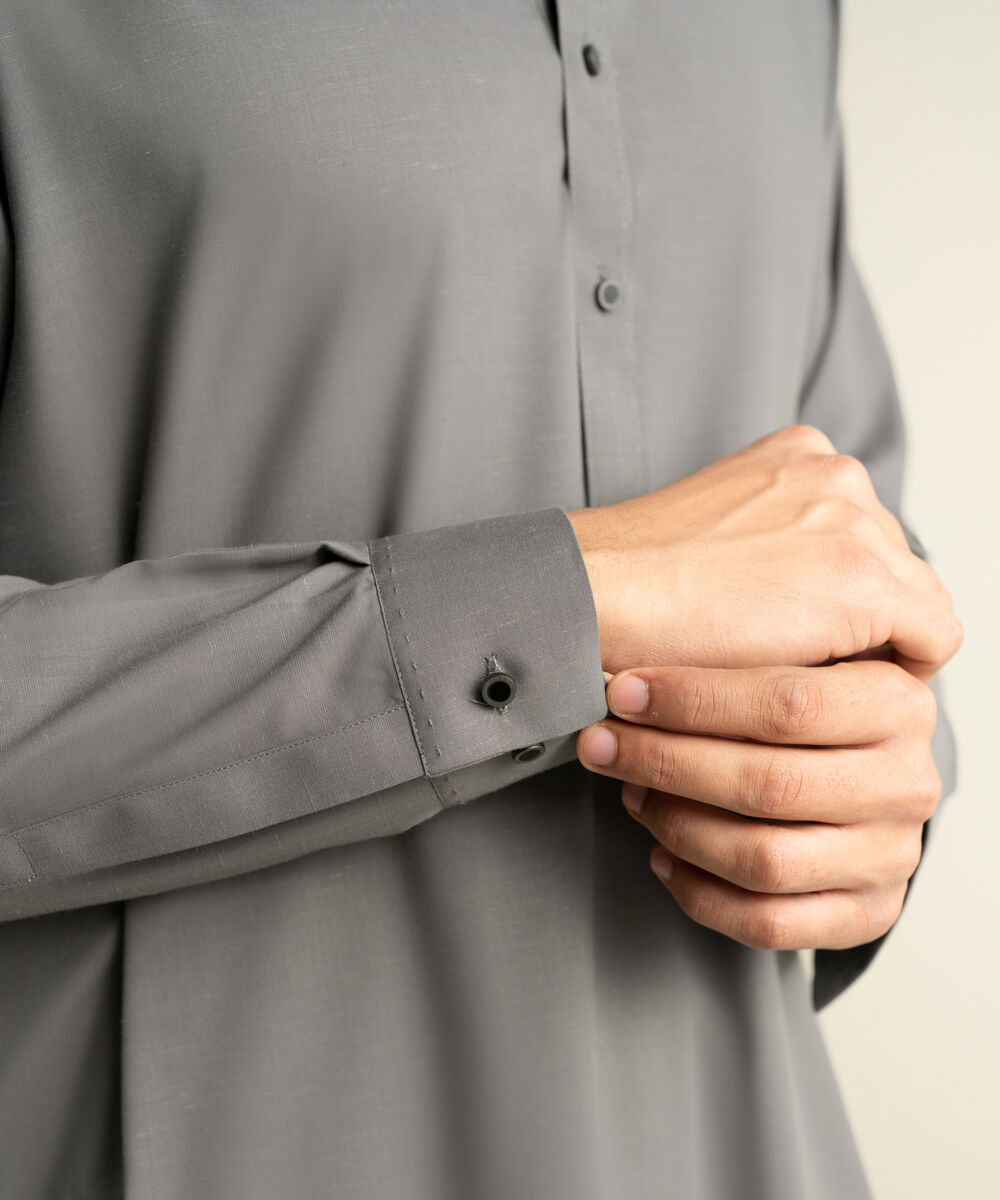 Men's grey Blended Linen Kameez Shalwar