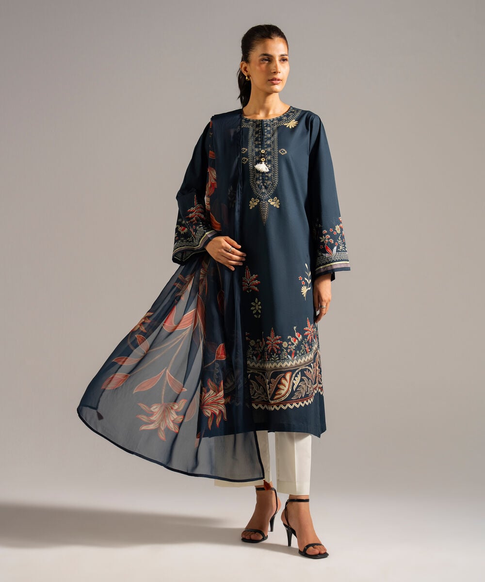 Poly Chiffon Printed Blue Dupatta