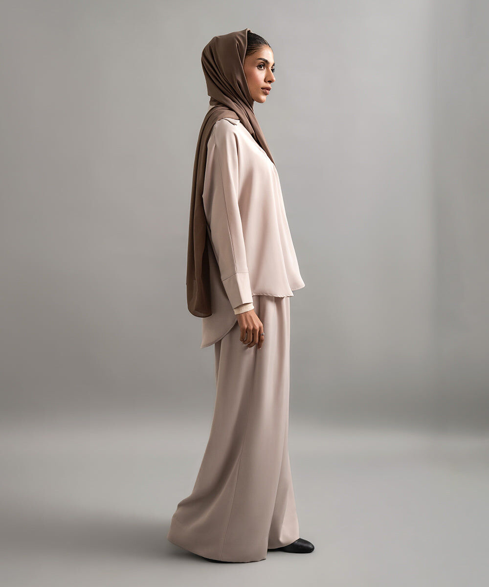 Woman - Pink Flowy Shirt With Collar And Full Sleeves