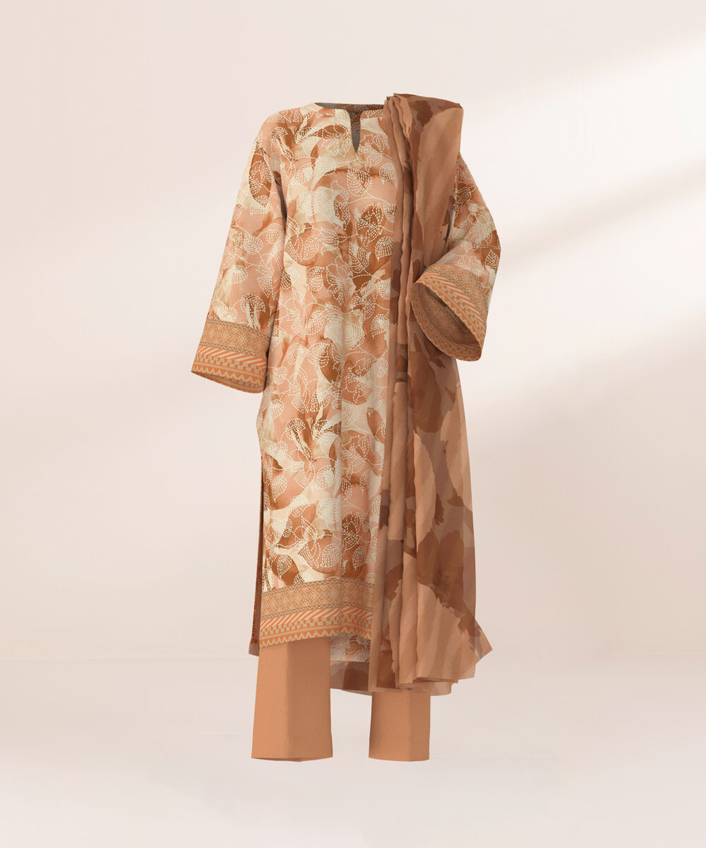 Women's Three Piece Printed Pink Lawn Suit