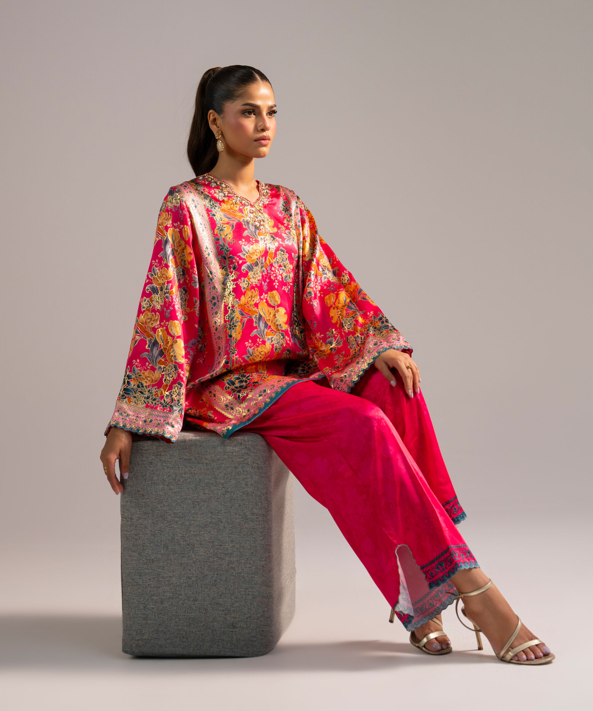 Sapphire - 2 Piece - Printed Satin Suit