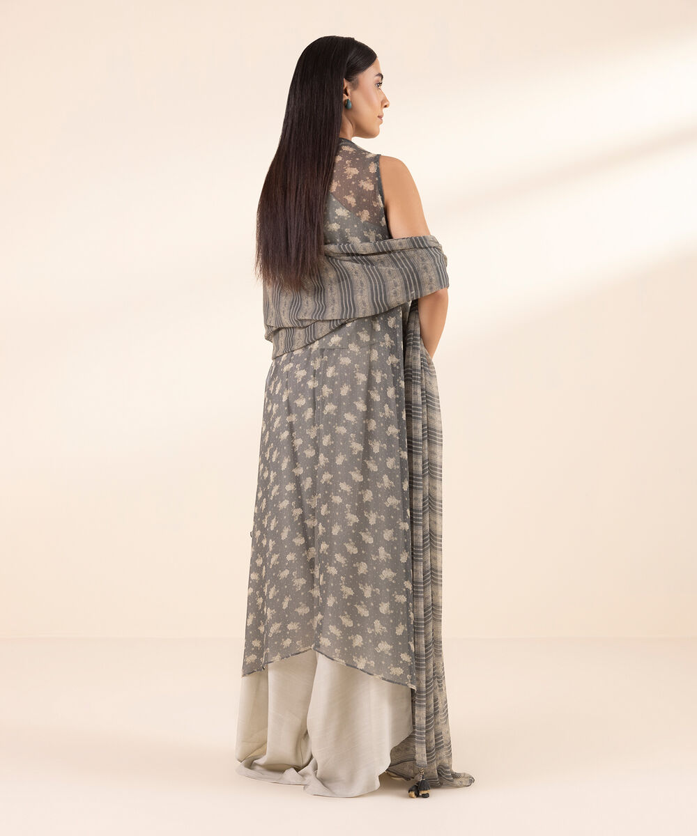 Women's Unstitched Chiffon Printed Grey 3 Piece Suit
