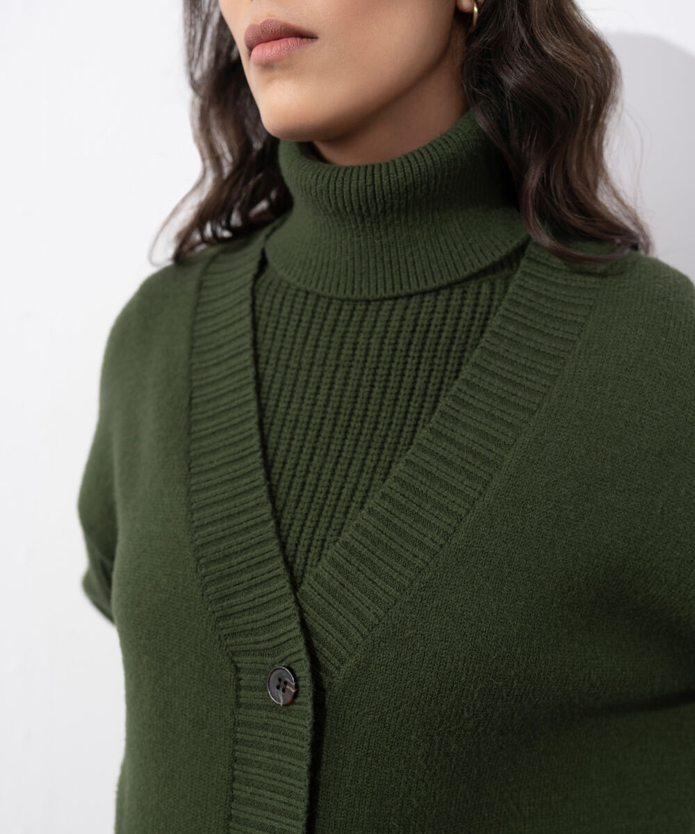 Women's Western Wear Olive Green Soft Touch Knit Cardigan