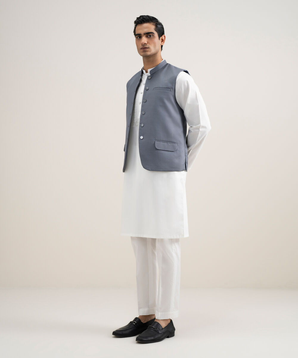 Men's Stitched Tropical Suiting Grey Waistcoat