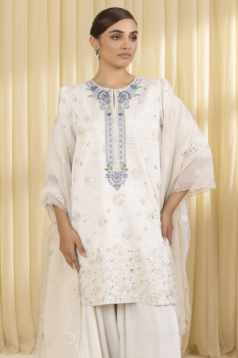3 Piece - Embroidered Raw Silk Suit
