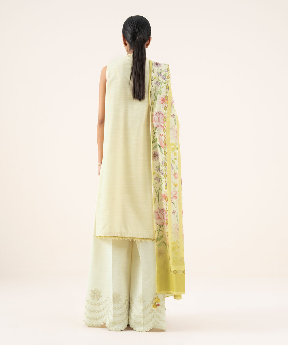 Women's Unstitched Khaddar Embroidered Yellow 2 Piece Suit