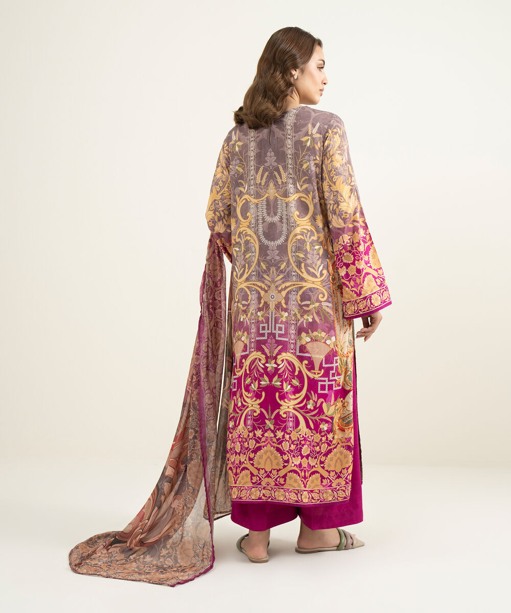 Women's RTW Viscose Raw Silk Printed Pink 3 Piece Suit