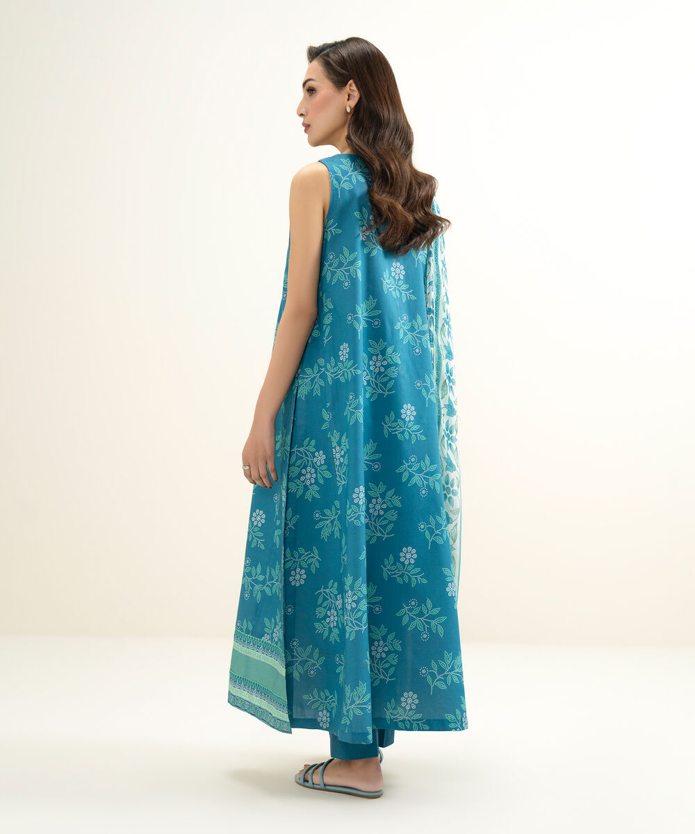 Women's Unstitched Lawn Embroidered Blue 3 Piece Suit