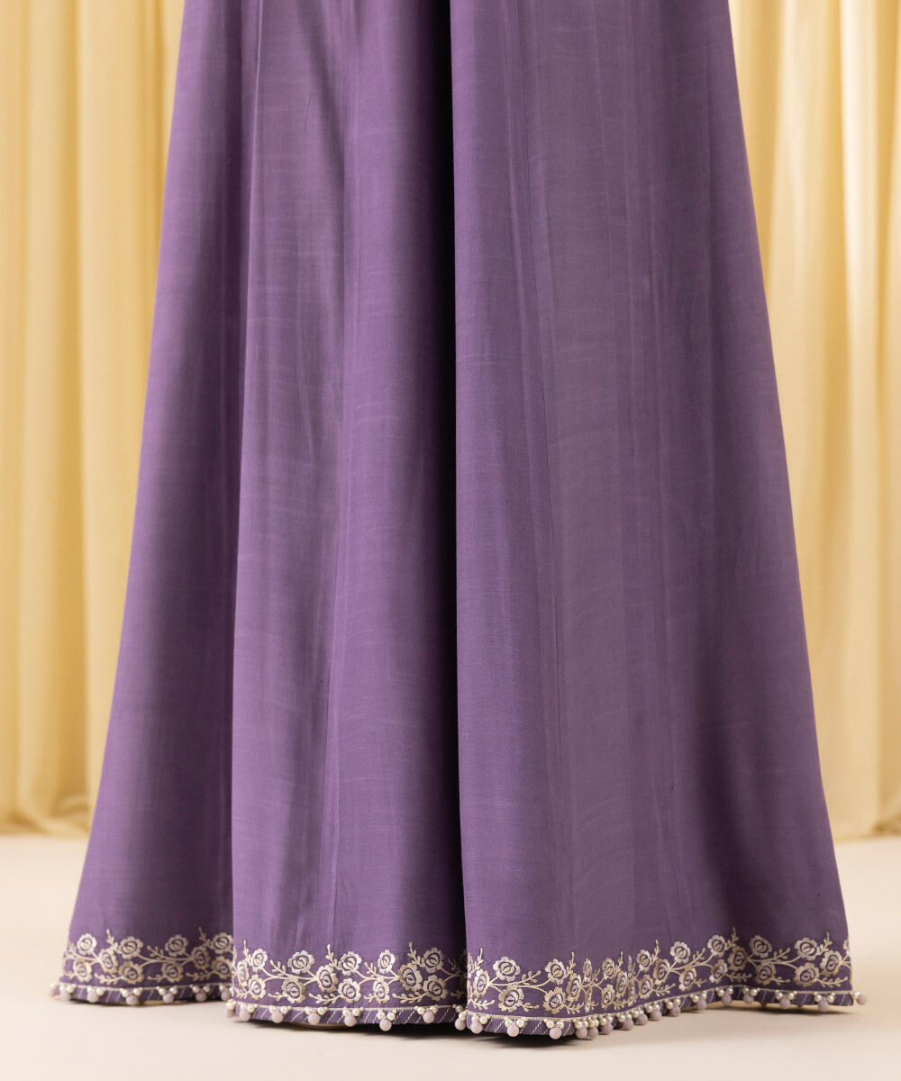 Unstitched Women's Purple Net Embroidered 3 Piece Suit