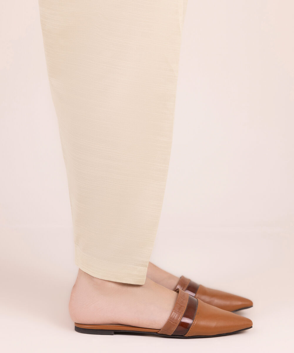 Women's RTW Khaddar Solid Off White Skinny Shalwar