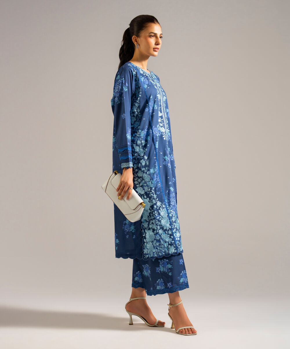 Women's RTW Lawn Embroidered Blue 2 Piece Suit