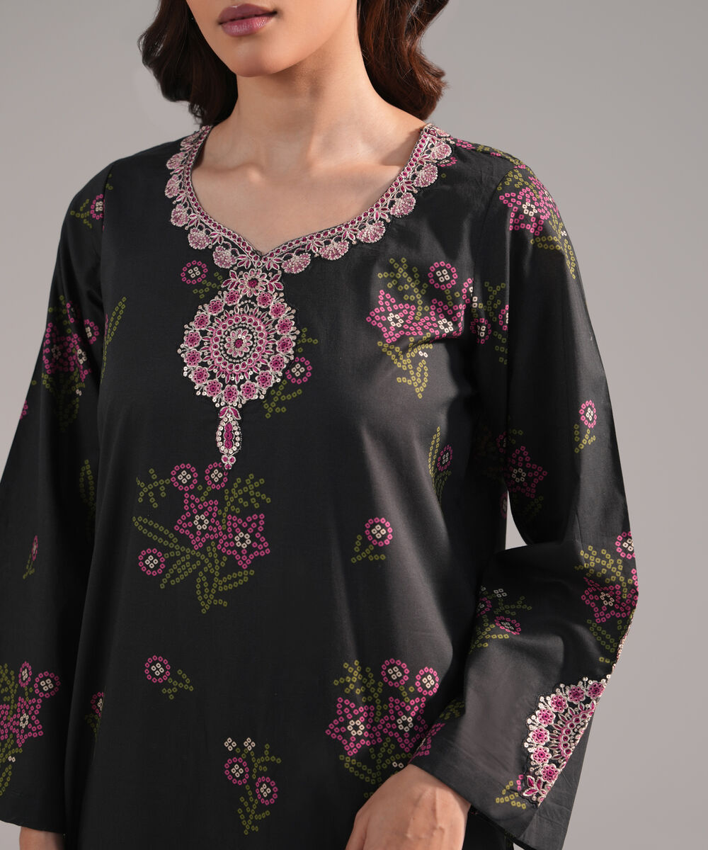 Women's RTW Cambric Embroidered Black 3 Piece Suit