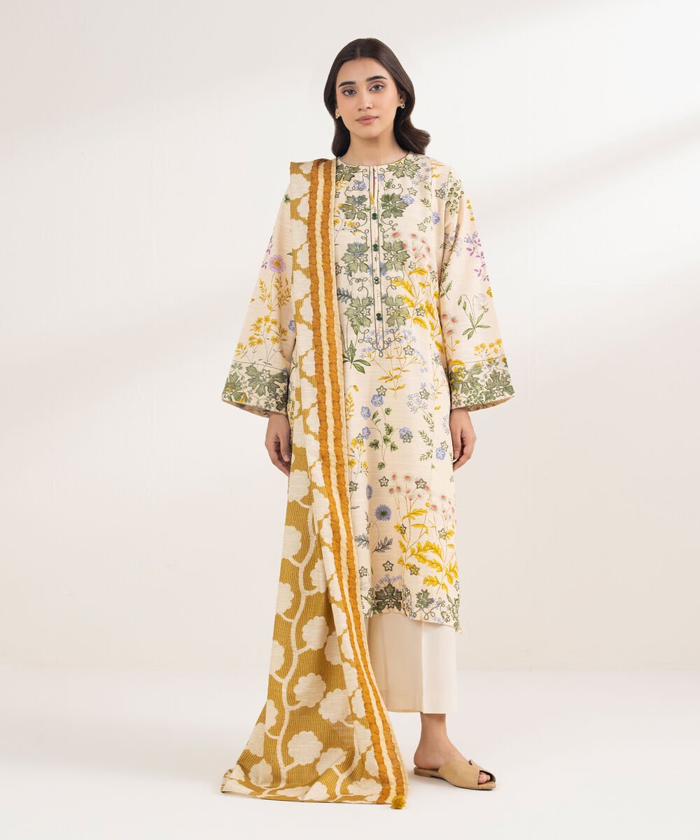 Printed Khaddar Yellow Dupatta