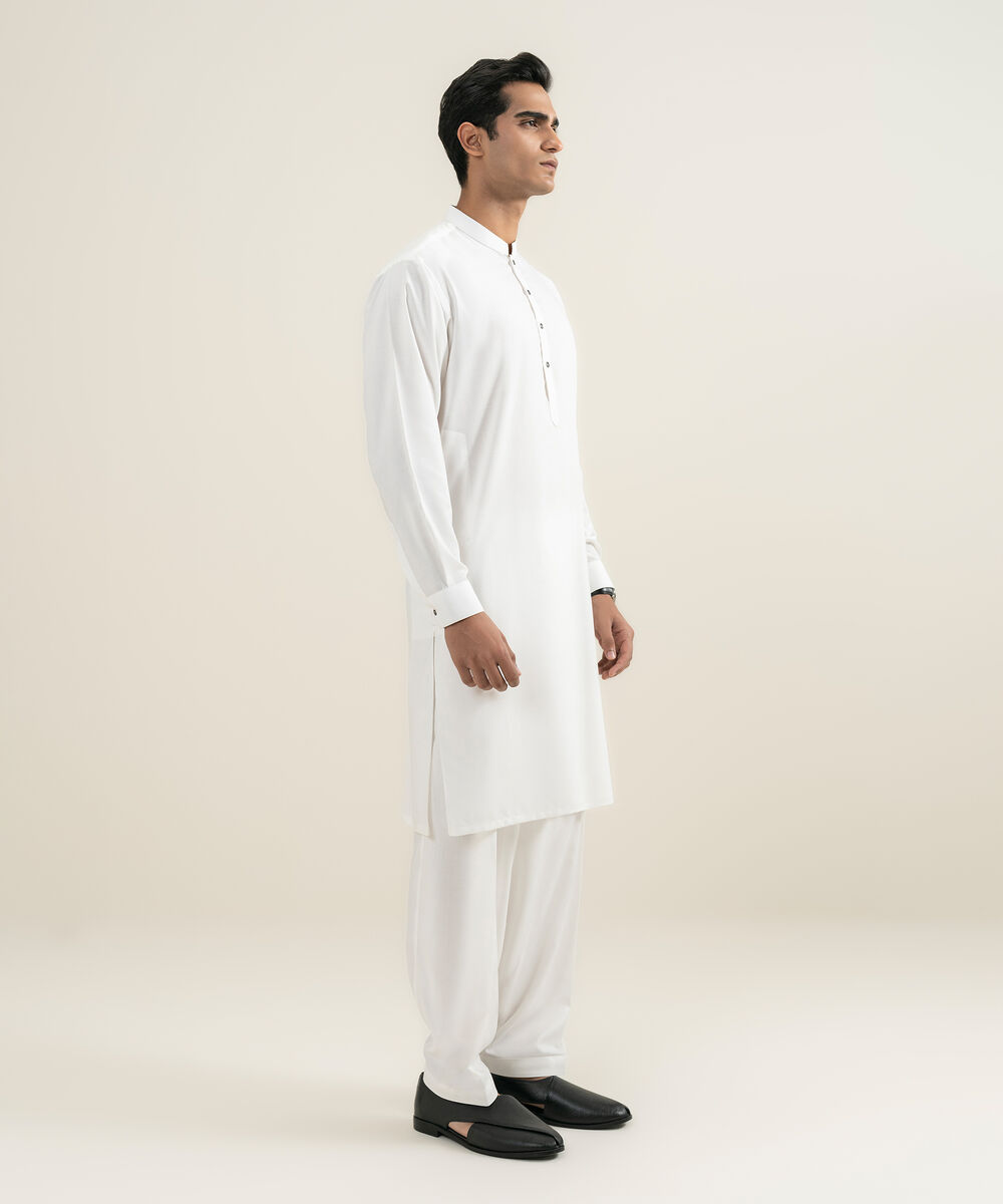 Men's Stitched Off White Kameez Shalwar