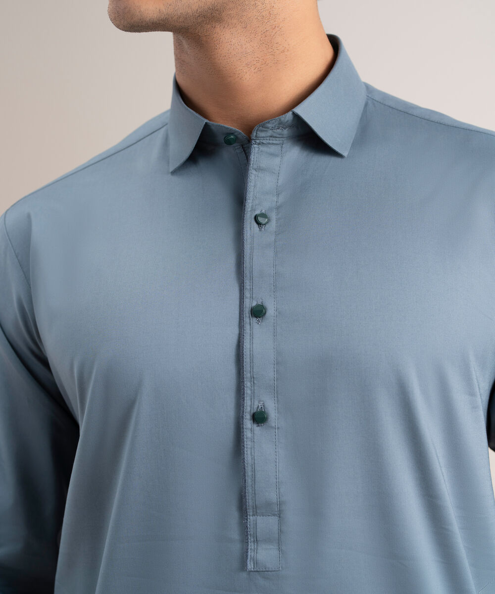 Men's Stitched Cotton Dobby Teal Suit