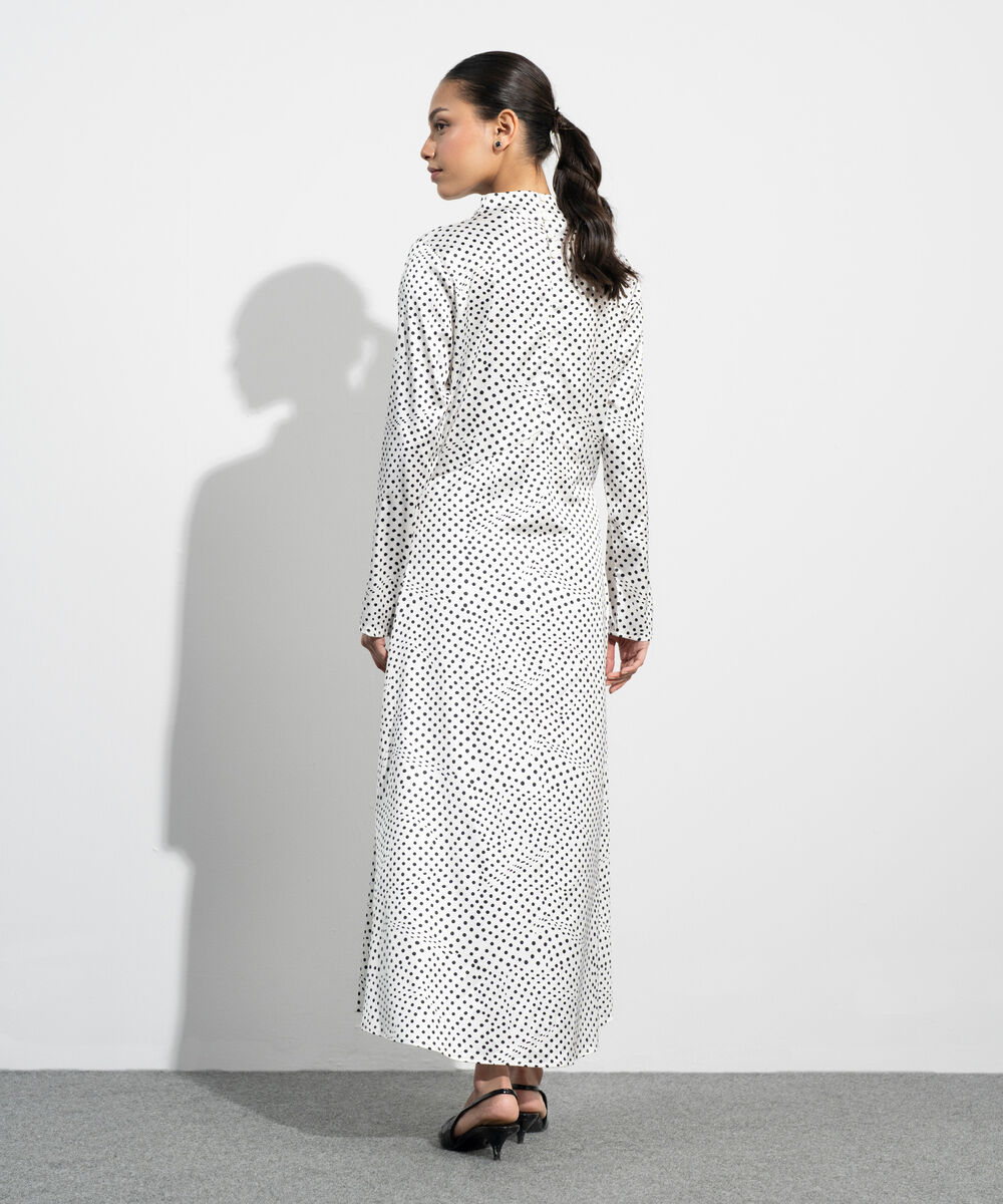 Women's Western White And Black Polka Dot Satin Dress