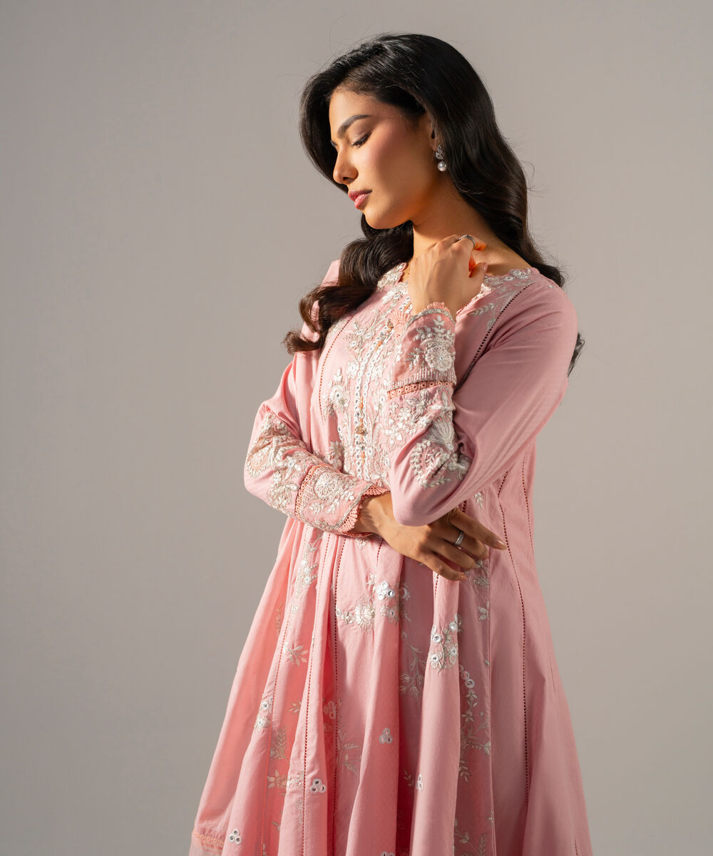 Women's RTW Dobby Solid Embroidered Pink 3 Piece Suit