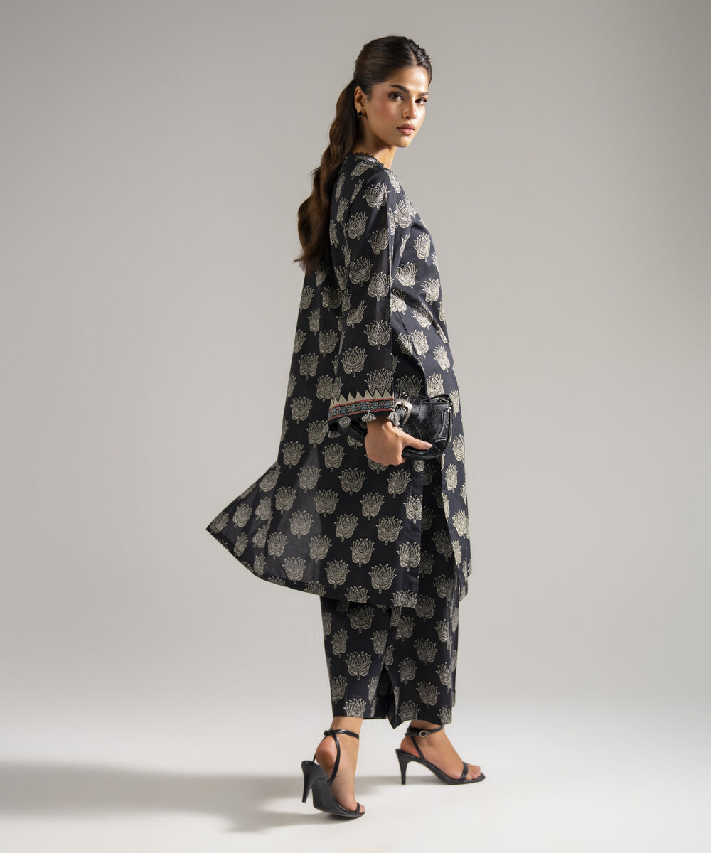 Women's RTW Lawn Printed Black Straight Shirt