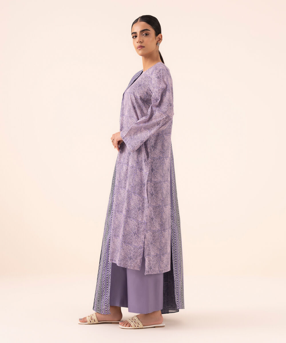 Women's Unstitched Cotton Printed Purple Three Piece Suit