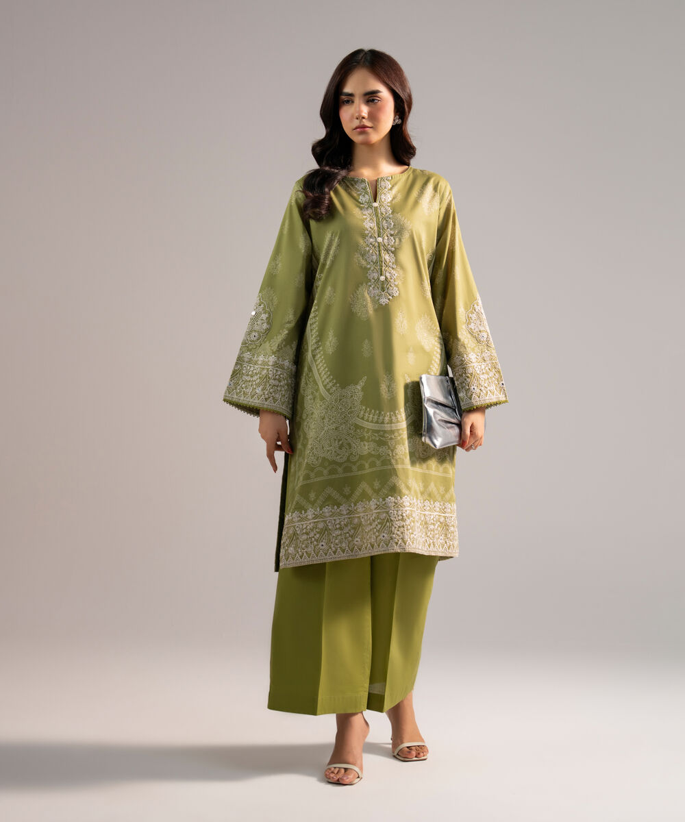 Women's RTW Lawn Embroidered Green 2 Piece Suit