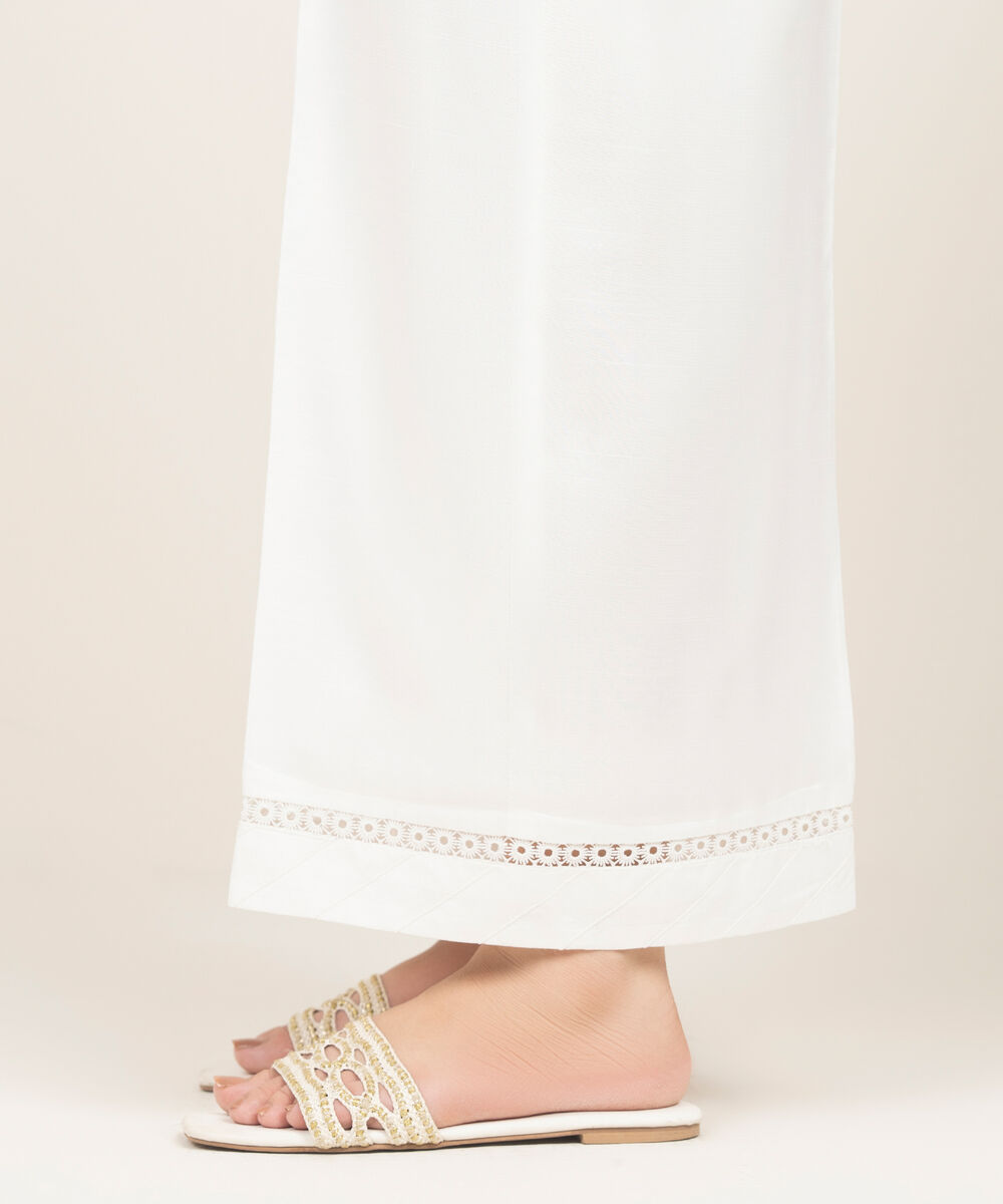 Women's RTW Viscose Raw Silk Solid White Culottes