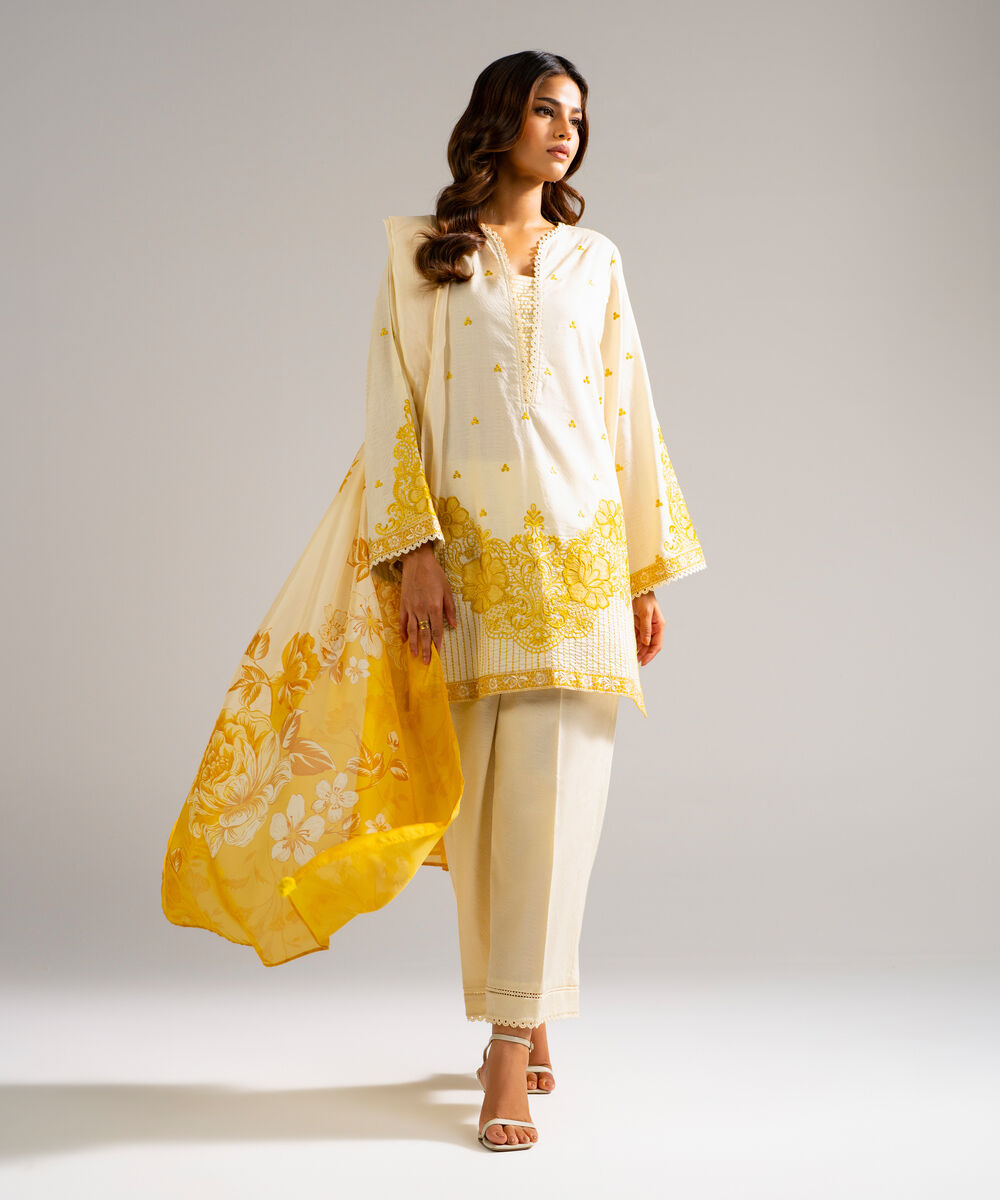Amber Silk Printed Pale Yellow Dupatta
