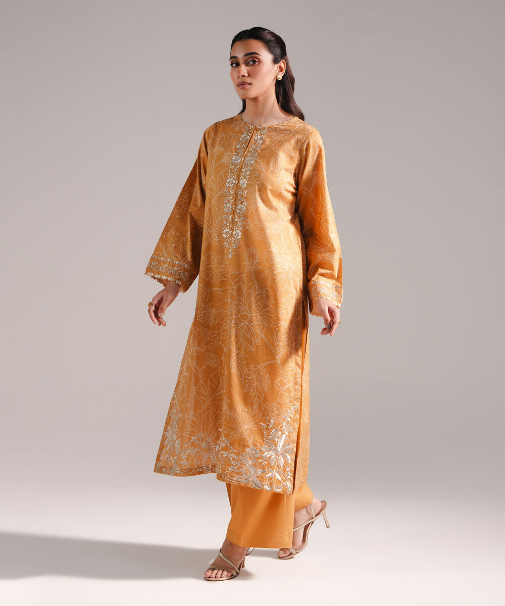 Women's RTW Lawn Embroidered Mustard 2 Piece Suit