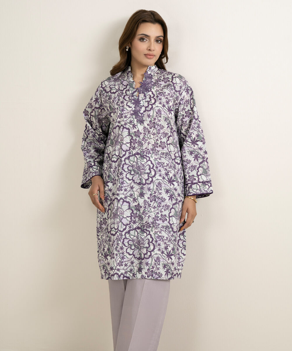 Women's Unstitched Lawn Printed Purple 2 Piece Suit