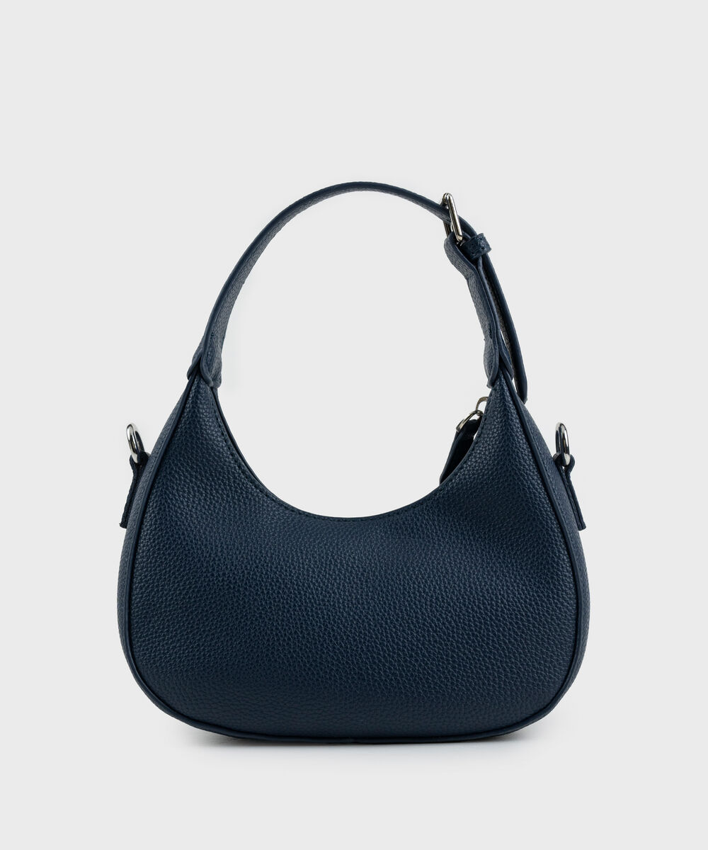 Women's Dark Blue Short Handle Bag With Zip Clouser