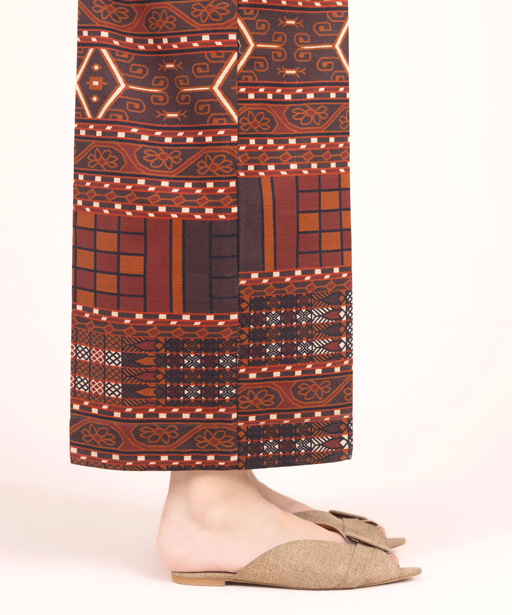 Women's RTW Khaddar Printed Brown Culottes