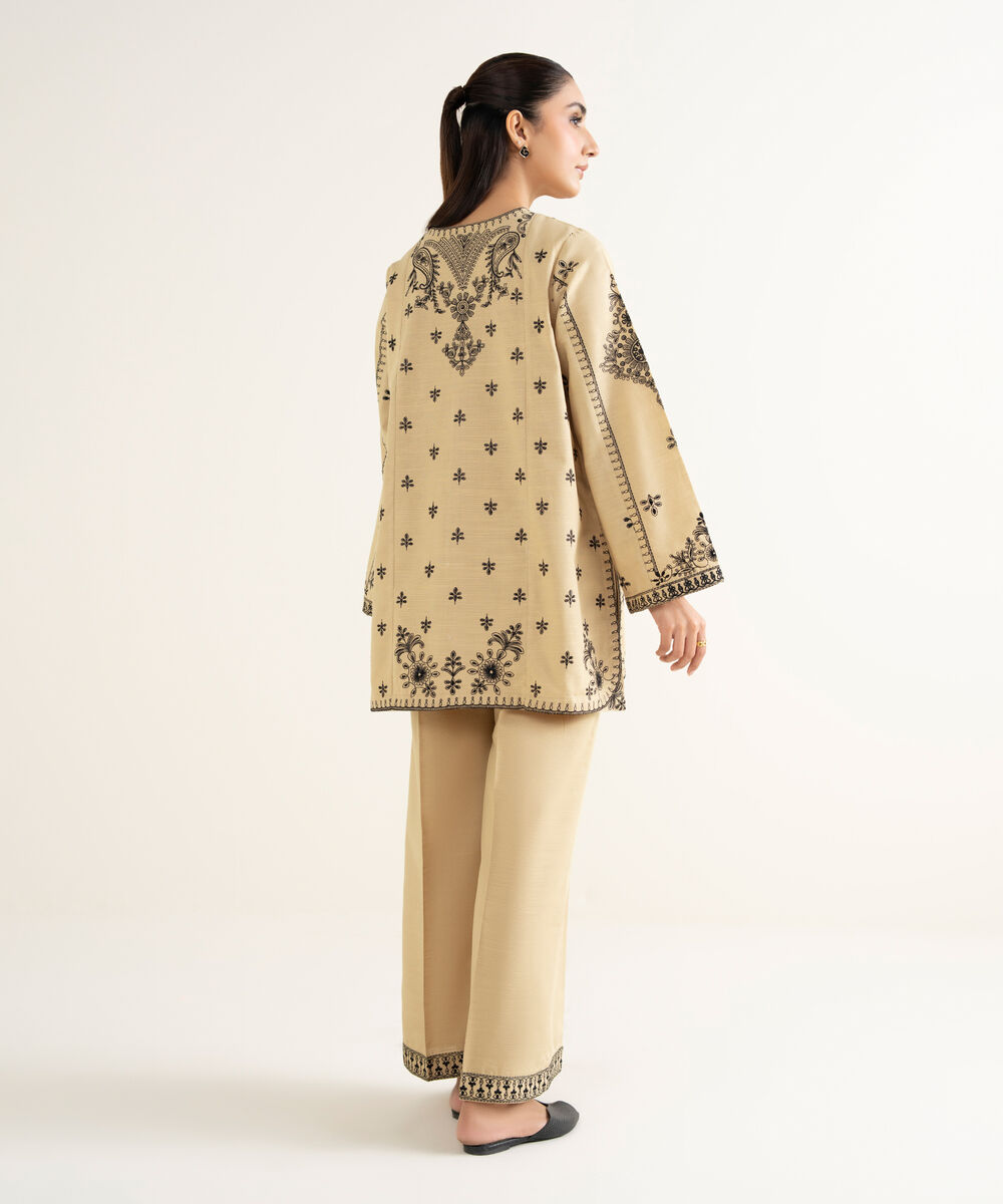 Women's RTW Khaddar Embroidered Beige Straight Shirt