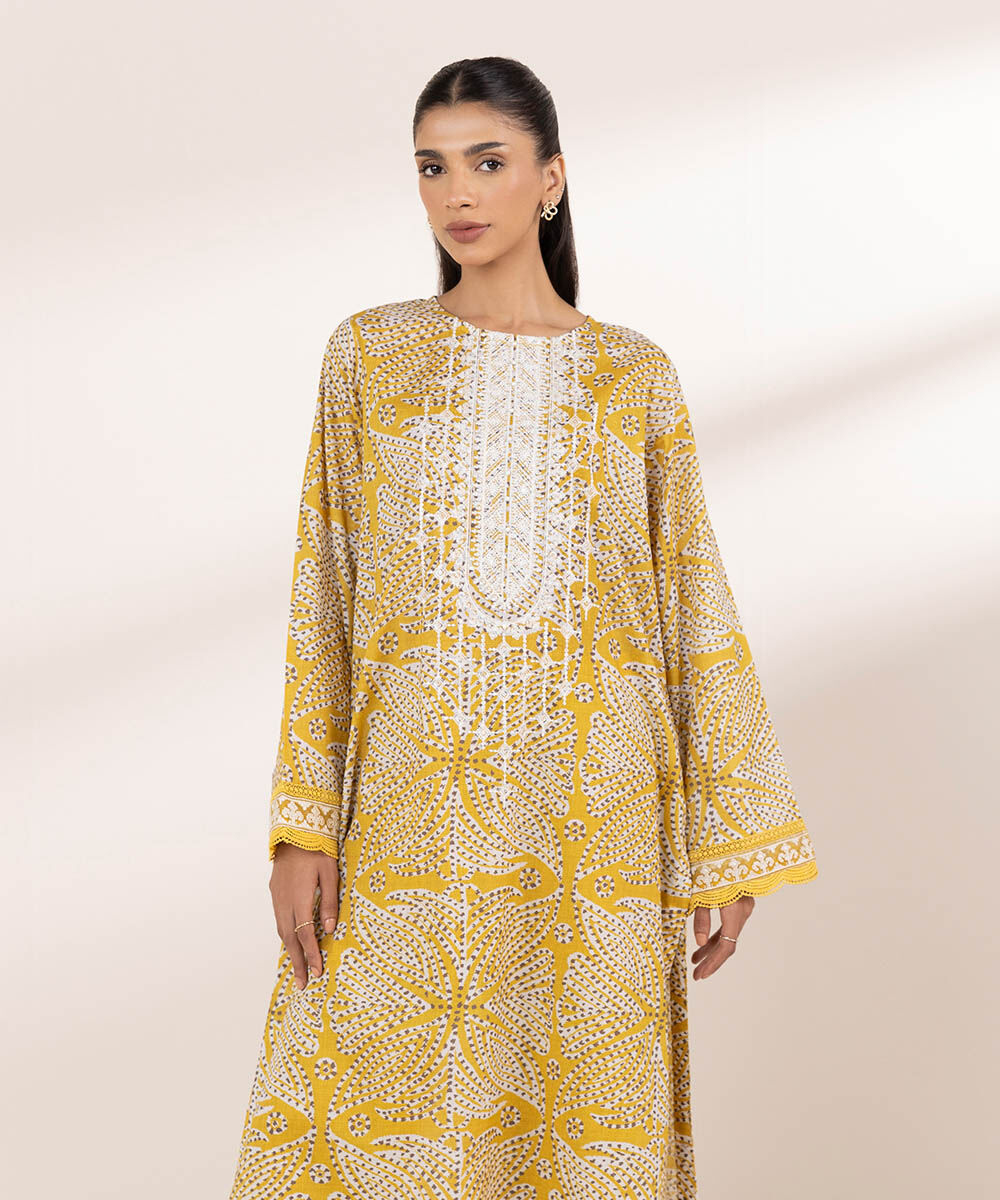Women's RTW Lawn Yellow Embroidered A-Line Shirt