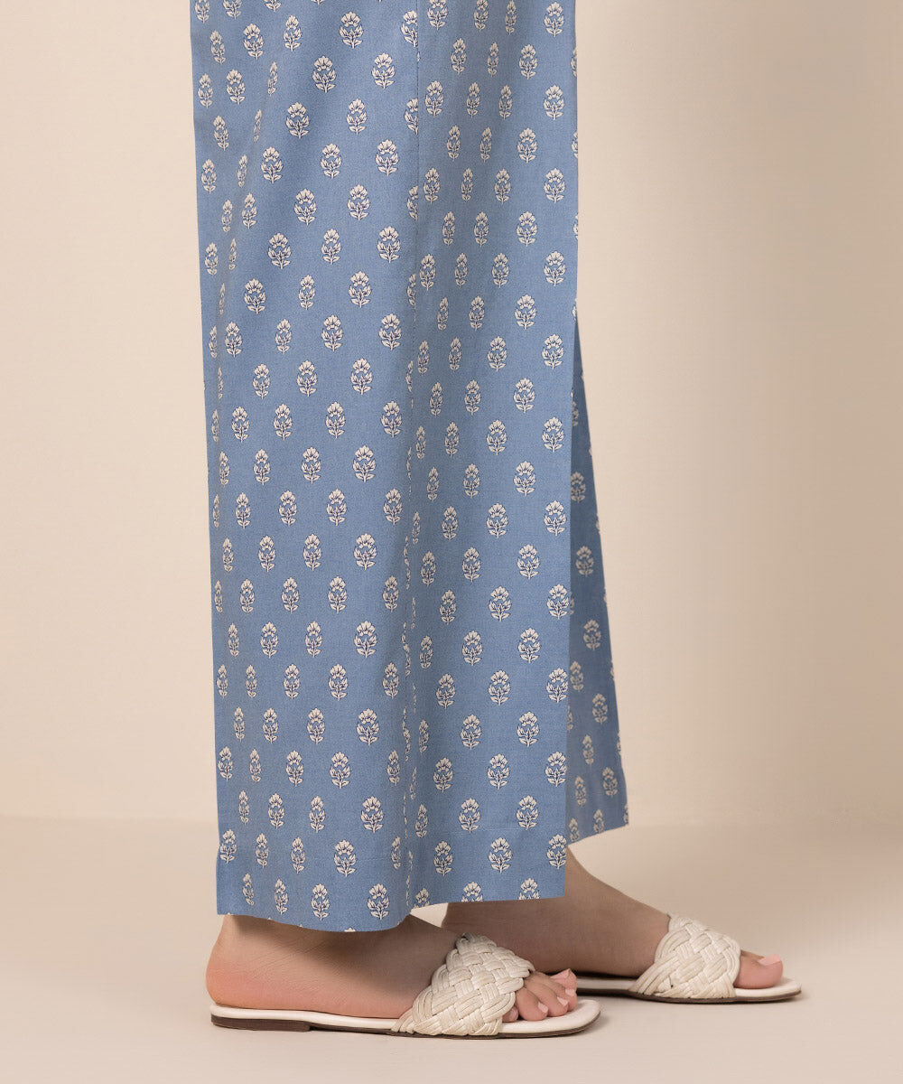 Women's Pret Cotton Viscose Blue Printed Culottes