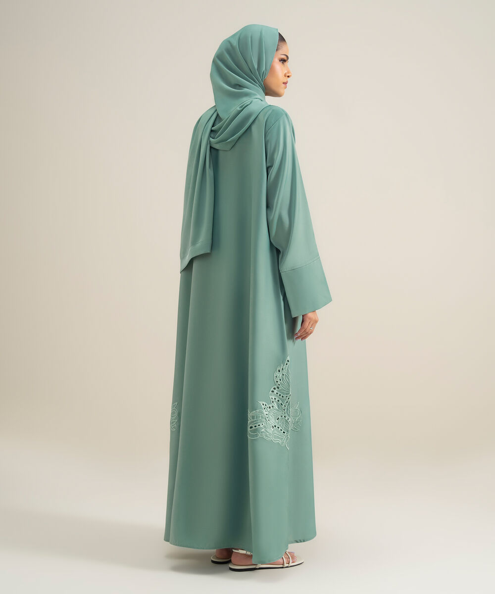 Women's Polyester Blue Embroidered Regular Abbaya Set