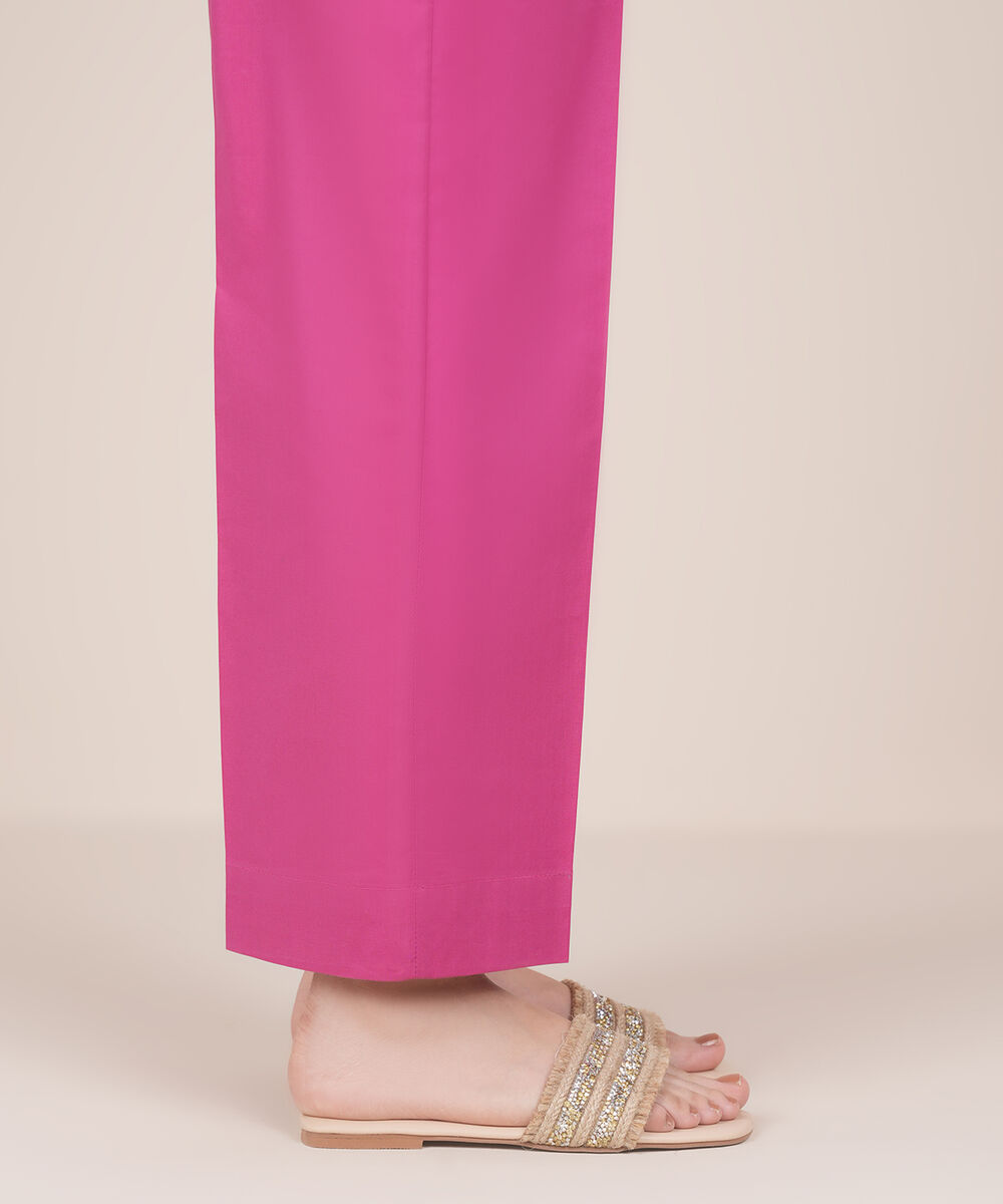 Women's RTW Cambric Pink Solid Straight Pants