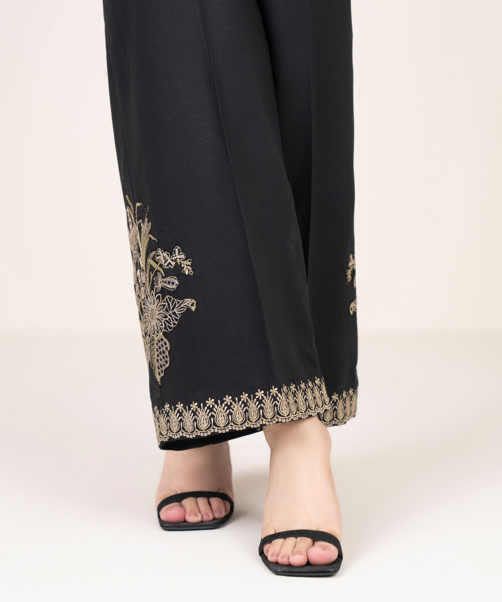 Women's RTW Cotton Viscose Embroidered Black Culottes