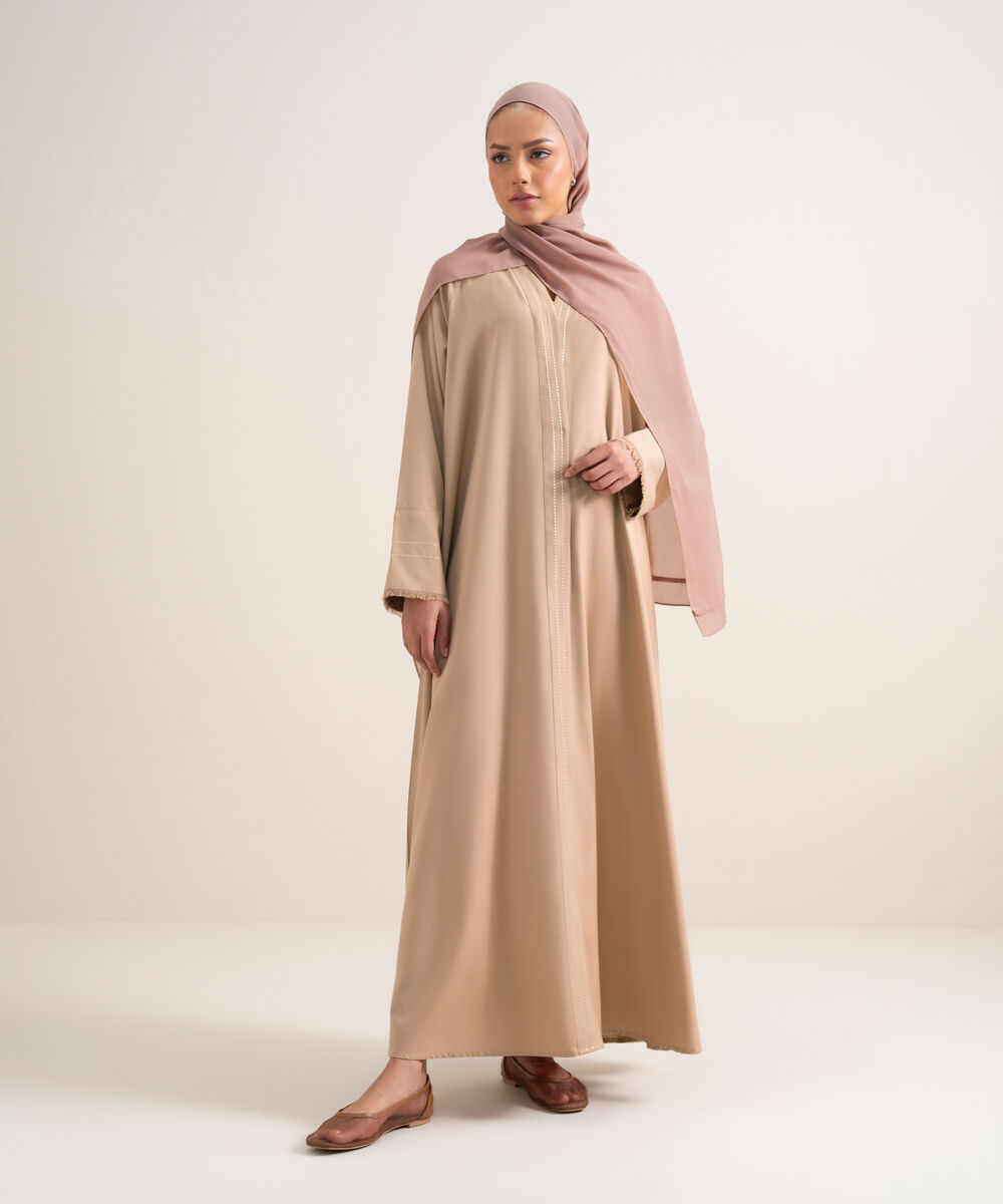 Women's Beige Button Through Raglan Abbaya