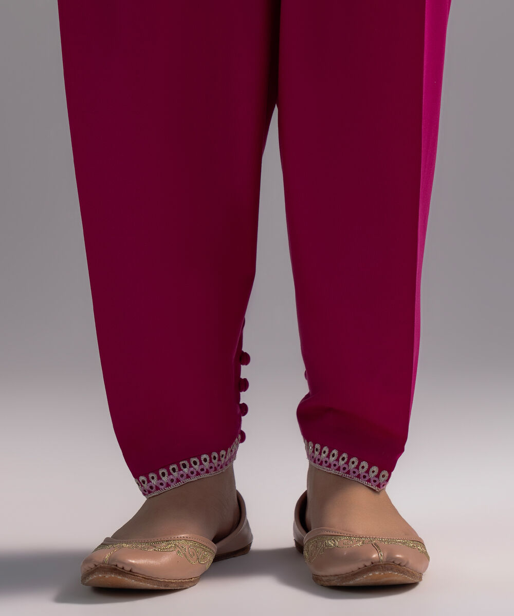 Women's RTW Cambric Embroidered Pink Skinny Shalwar