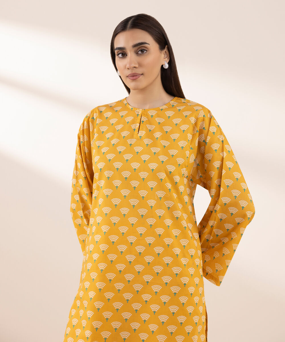 Women's RTW Lawn Yellow Printed Boxy Shirt