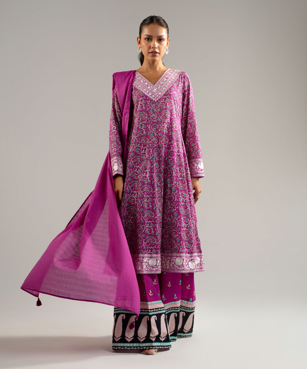 Women's RTW Lawn Embroidered Pink 3 Piece Suit