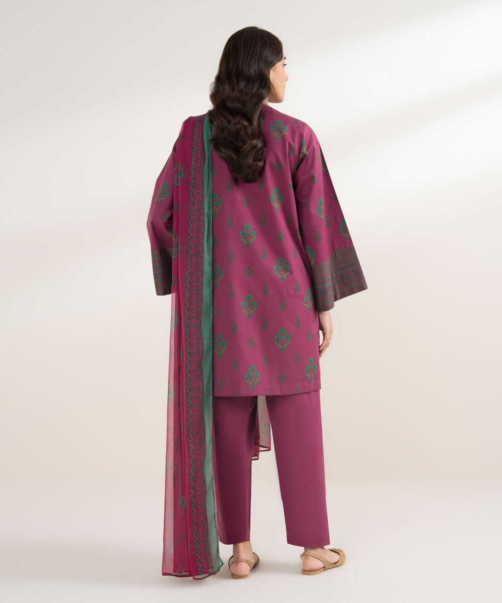 Women's Unstitched Lawn Printed Pink 3 Piece Suit