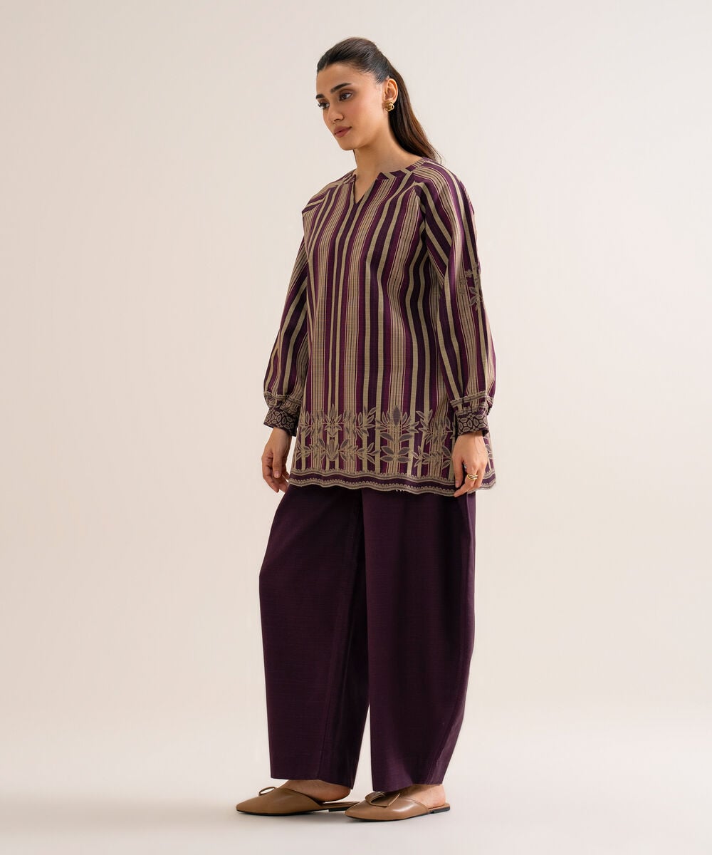 Women's Unstitched Premium Khaddar Printed Purple 2 Piece Suit