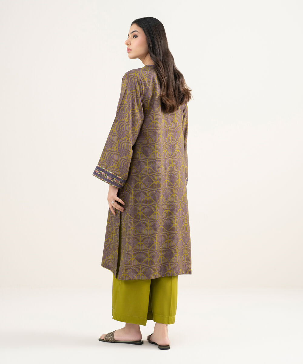 Women's RTW Arabic Cambric Embroidered Green Straight Shirt