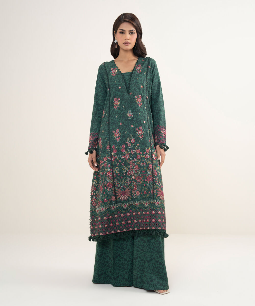 Women's Unstitched Twill Dark Green  3 Piece Suit