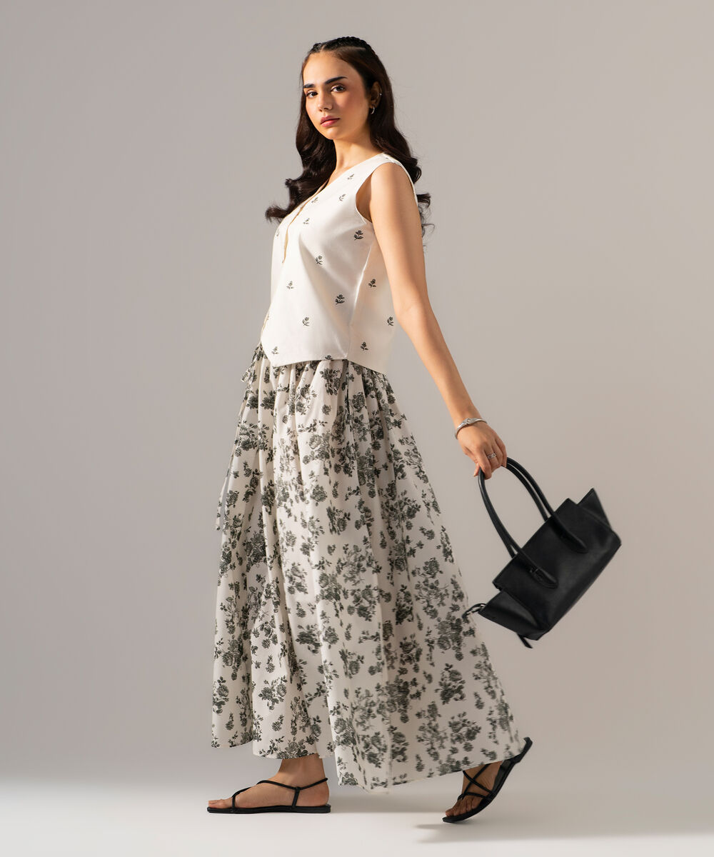 Women's RTW Poplin Printed White Top