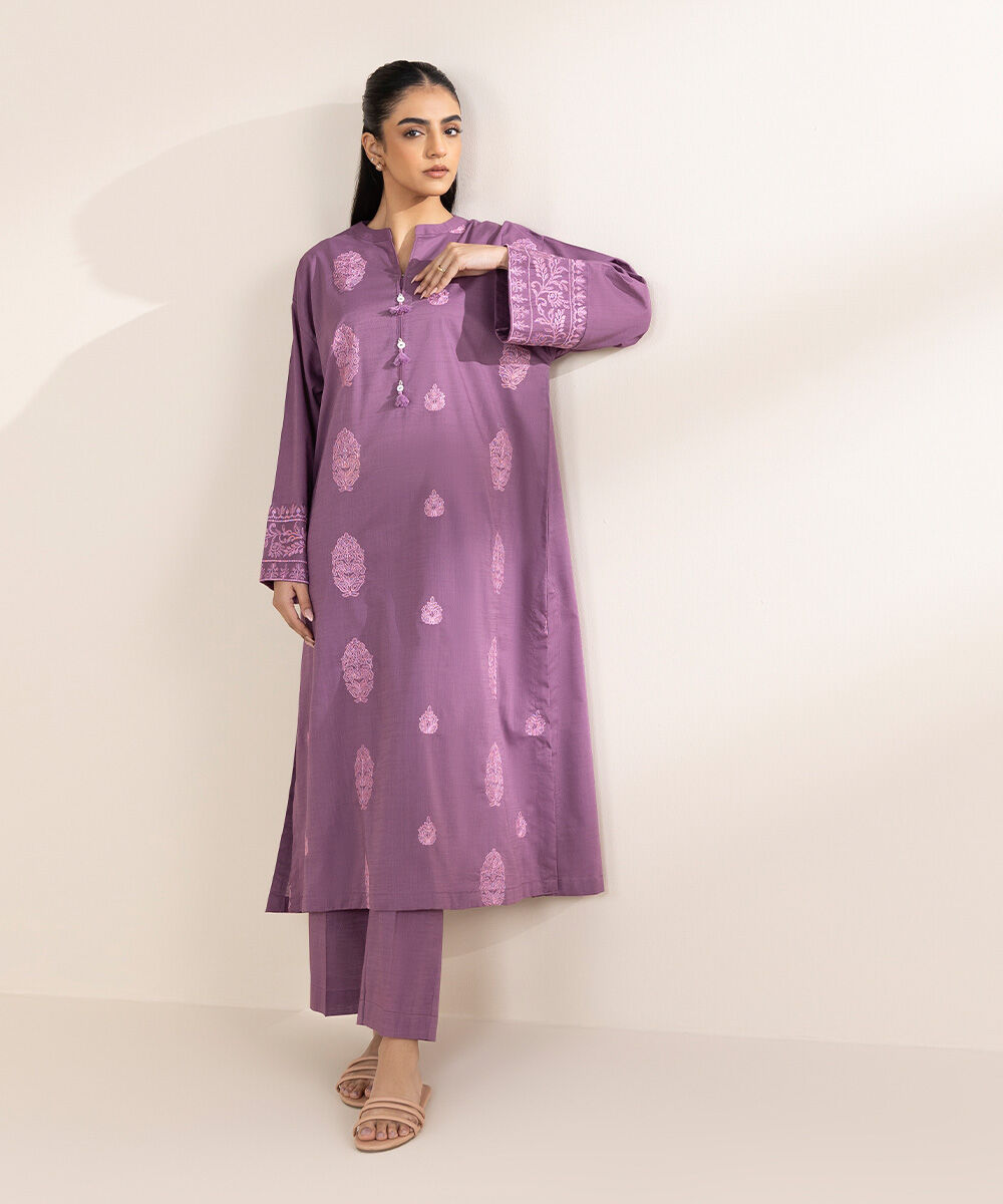 Women's Pret Cross Hatch Purple Embroidered A-Line Shirt