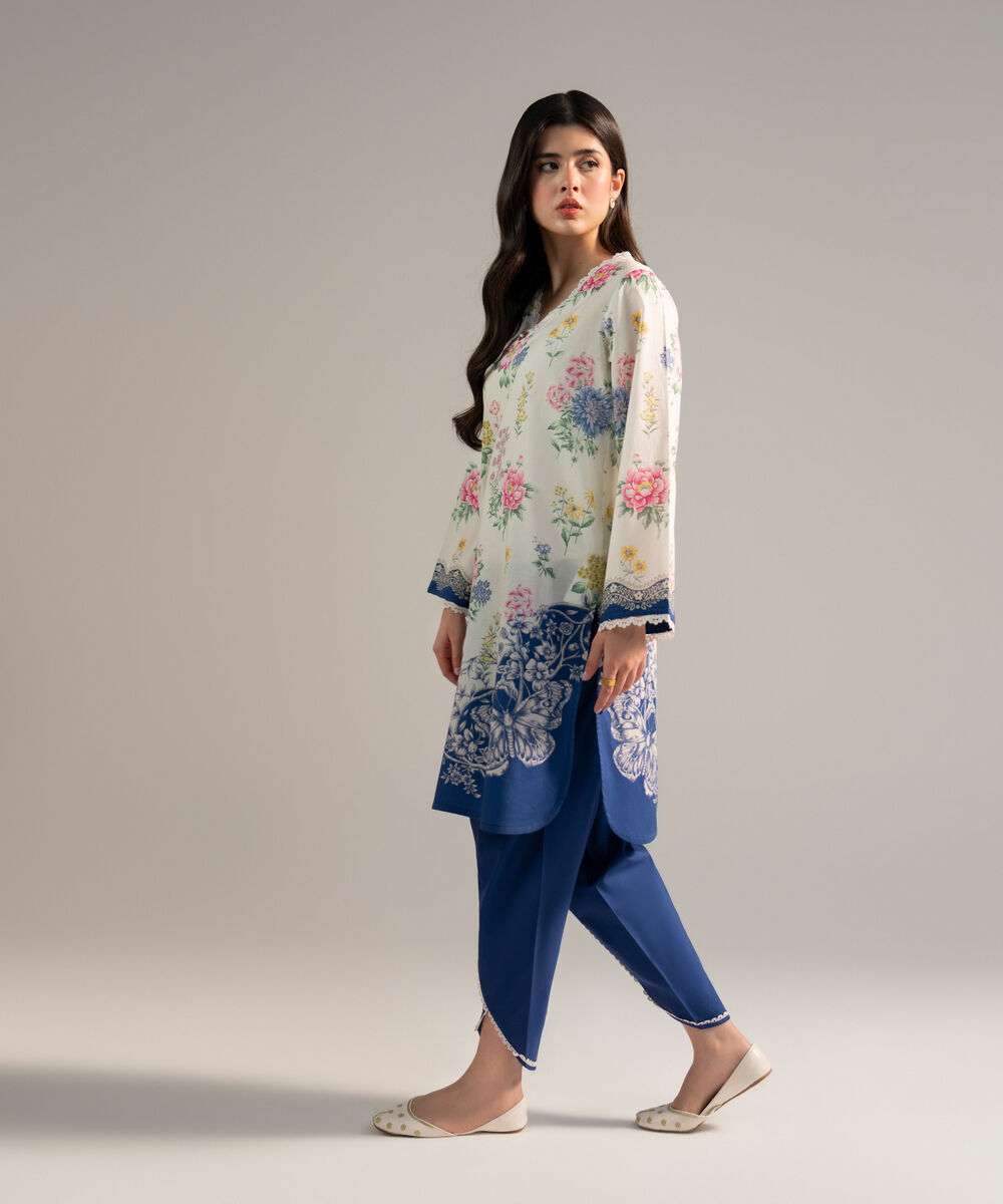Women's RTW Lawn Printed White 2 Piece Suit