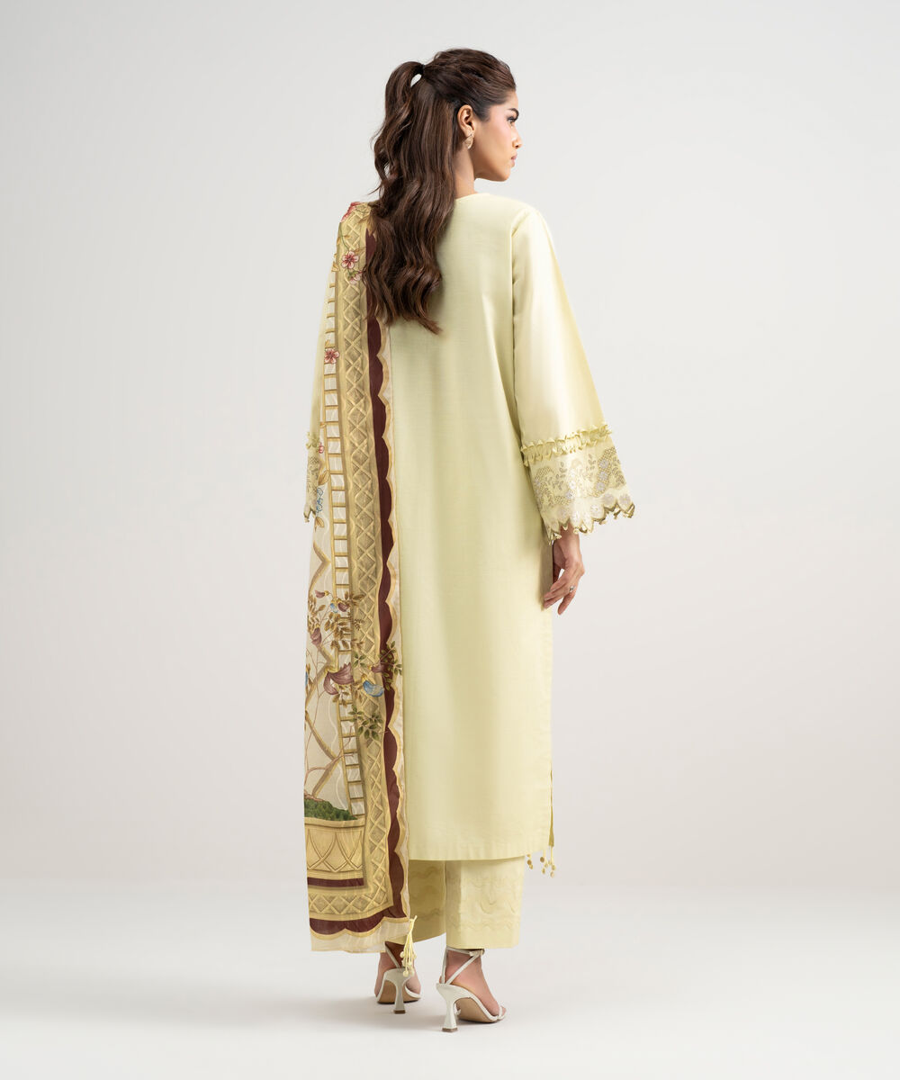 Women's Unstitched Lawn Embroidered Yellow 3 Piece Suit